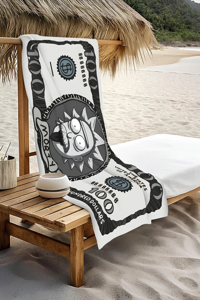 Dijital Baskı Plaj Deniz Havlusu Rick Figürlü Dolar Peştamal HVL0104 RENKLİ 80 X 160 - Resim 3