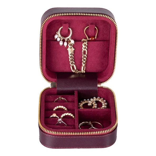 Kate Deri Mücevher Kutusu Orta Boy-BORDO - Resim 2