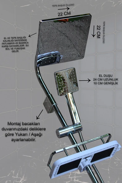 Robot Duş Takımı Metalik Geniş Sabunluklu Banyo Duş Seti El ve Tepe Duş Başlığı Spiral Hortum - Resim 4