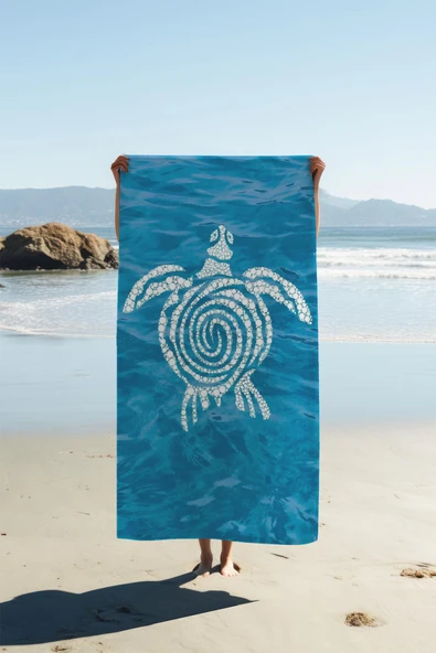 Dijital Baskı Plaj Deniz Havlusu Kaplumbağa Desenli Peştamal HVL0121 RENKLİ 80 X 160 ürün görseli 1