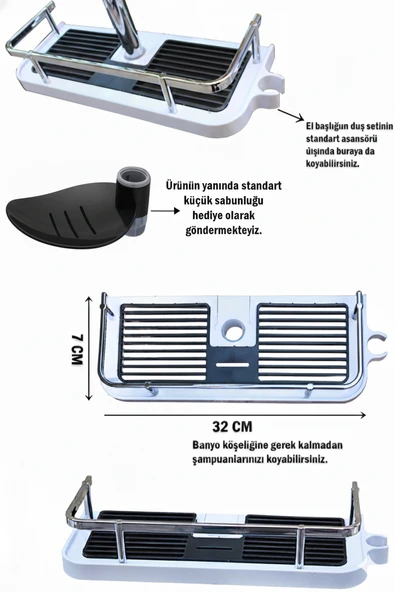 Robot Duş Takımı Siyah Renk Geniş Şampuanlıklı Lüks El ve Tepe Duş Başlığı Spiral Hortum Seti - Resim 2