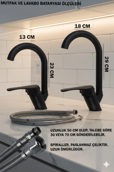 Mutfak Lavabo Banyo Bataryaları ve Robot Duş Seti Musluk Armatür Baston Model - Resim 2