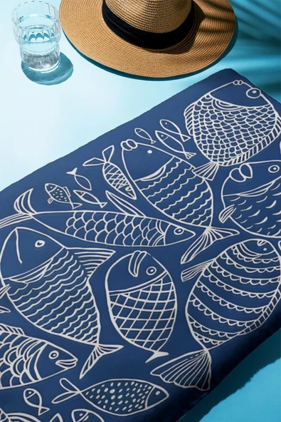 Dijital Baskı Plaj Deniz Havlusu Balık Desenli Peştamal HVL0116 RENKLİ 80 X 160 - Resim 2