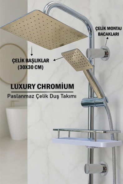 Robot Duş Takımı Paslanmaz Çelik Başlıklı Geniş Şampuanlıklı Montaj Bacaklı Spiral Duş Takımı ürün görseli 1