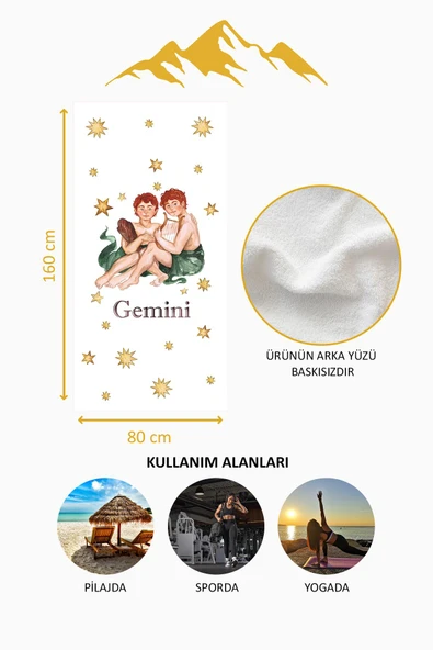 Dijital Baskı Plaj Deniz Havlusu İkizler Burcu Desenli Peştamal HVL0036 RENKLİ 80 X 160 - Resim 4