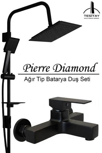 Siyah Kare Lüks Banyo Bataryası ve Robot Duş Takımı Musluk Armatür ürün görseli 1