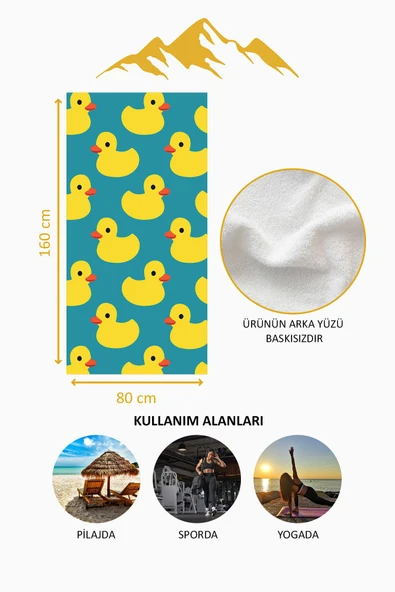 Dijital Baskı Plaj Deniz Havlusu Ördek Desenli Peştamal HVL0210 RENKLİ 80 X 160 - Resim 4