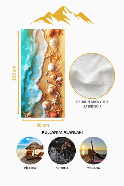 Dijital Baskı Plaj Deniz Havlusu Kumsal Desenli Peştamal HVL0030 RENKLİ 80 X 160 - Resim 4