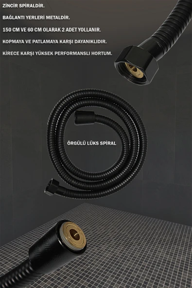 Banyo Lavabo Bataryası ve Robot Duş Takımı Siyah Renk Köşe Model - Resim 5