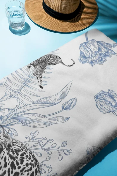 Dijital Baskı Plaj Deniz Havlusu Leopar Desenli Peştamal HVL0214 RENKLİ 80 X 160 - Resim 2