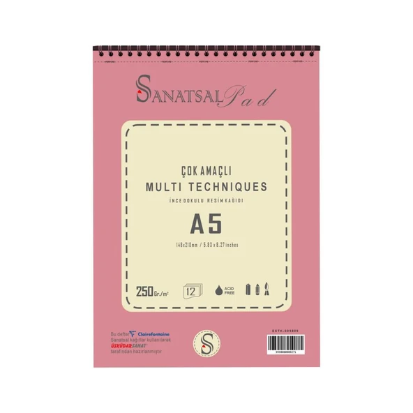 Sanatsal Pad Çok Amaçlı İnce Dokulu Resim Defteri A5 250gr 12 Yaprak Spiralli ürün görseli 1