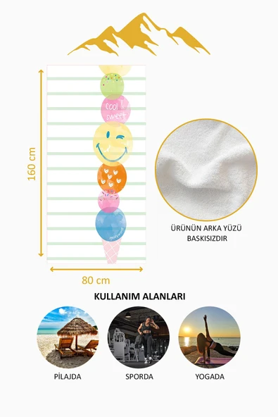 Dijital Baskı Plaj Deniz Havlusu Emoji Desenli Peştamal HVL0202 RENKLİ 80 X 160 - Resim 4