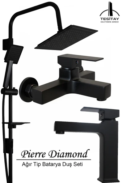 Lavabo Banyo Bataryası ve Robot Duş Takımı Siyah Renk Lüks Kare Model Musluk Armatür ürün görseli 1