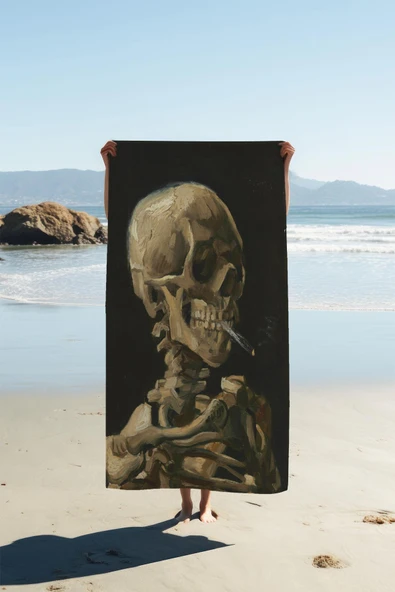 Dijital Baskı Plaj Deniz Havlusu Modern İskelet Desenli Peştamal HVL0032 RENKLİ 80 X 160 ürün görseli 1