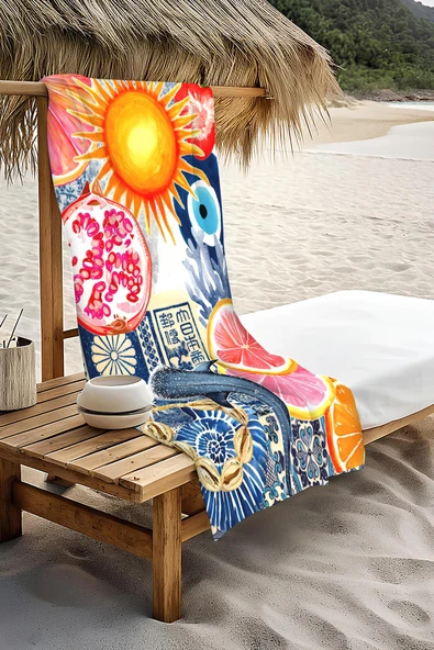 Dijital Baskı Plaj Deniz Havlusu Modern Desenli Peştamal HVL0096 RENKLİ 80 X 160 - Resim 3