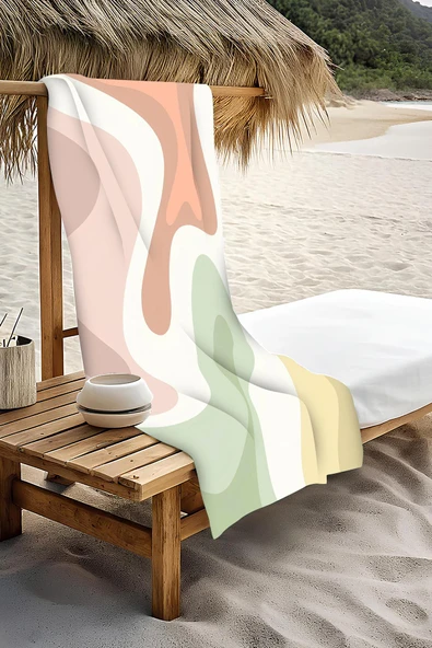 Dijital Baskı Plaj Deniz Havlusu Soyut Desenli Peştamal HVL0221 RENKLİ 80 X 160 - Resim 3