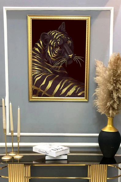 Kaplan Figürlü Dijital Baskılı Kadife Kumaş Çerçeveli Tablo TBL0068 RENKLİ 50 X 70 - Resim 2