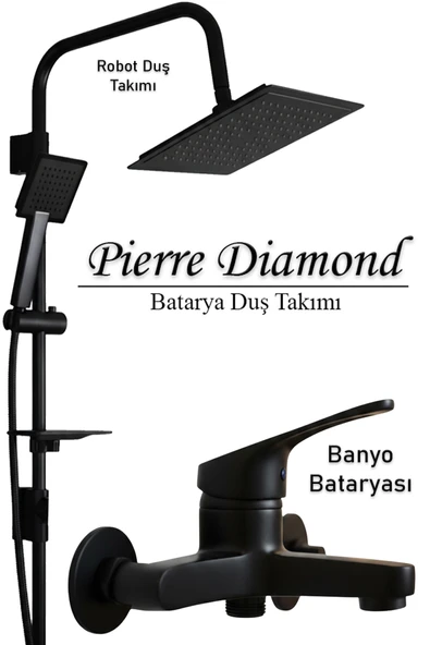 Siyah Banyo Bataryası ve Robot Duş Takımı Musluk Armatür ürün görseli 1