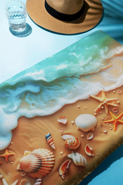 Dijital Baskı Plaj Deniz Havlusu Kumsal Desenli Peştamal HVL0030 RENKLİ 80 X 160 - Resim 2