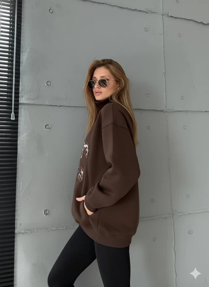 Yarım Fermuarlı Oversize "NYC" Baskılı Sweat - Resim 4
