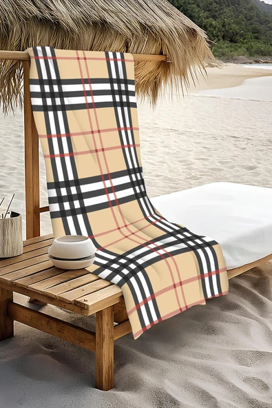 Dijital Baskı Plaj Deniz Havlusu Ekose Desenli Peştamal HVL0207 RENKLİ 80 X 160 - Resim 3