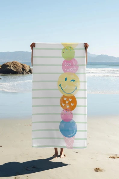 Dijital Baskı Plaj Deniz Havlusu Emoji Desenli Peştamal HVL0202 RENKLİ 80 X 160 ürün görseli 1