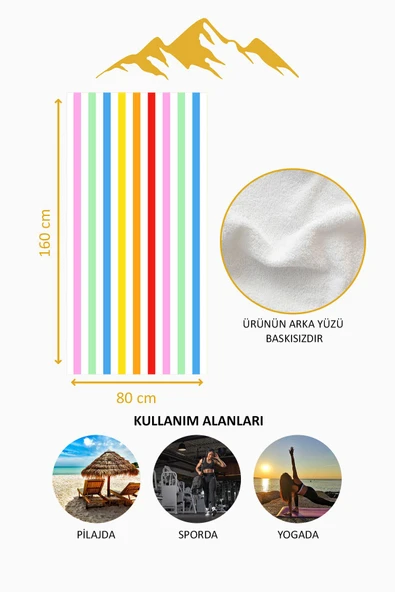 Dijital Baskı Plaj Deniz Havlusu Renkli Çizgiler Desenli Peştamal HVL0205 RENKLİ 80 X 160 - Resim 4