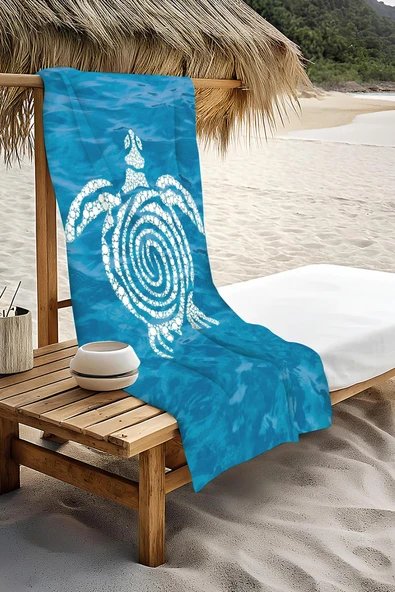 Dijital Baskı Plaj Deniz Havlusu Kaplumbağa Desenli Peştamal HVL0121 RENKLİ 80 X 160 - Resim 3