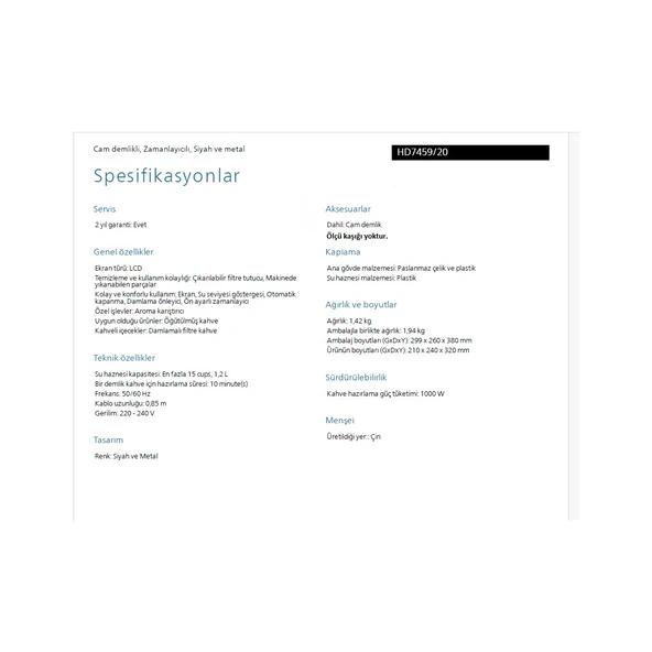 Filtre Kahve Makinesi, 1,2 Lt Kapasite, Otomatik Kapanma, Cam Demlikli, Kolay Doldurma, Zamanlayıcı, HD7459/20 - Resim 5