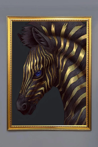 Zebra Figürlü Dijital Baskılı Kadife Kumaş Çerçeveli Tablo TBL0067 RENKLİ 50 X 70 ürün görseli 1