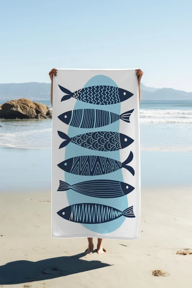 Dijital Baskı Plaj Deniz Havlusu Balık Desenli Peştamal HVL0120 RENKLİ 80 X 160 ürün görseli 1