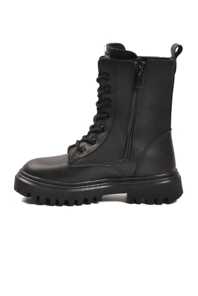 Ayakmod Siyah İçi Kürklü Bağcıklı Fermuarlı Kız Çocuk Bot 2005 F - Resim 2