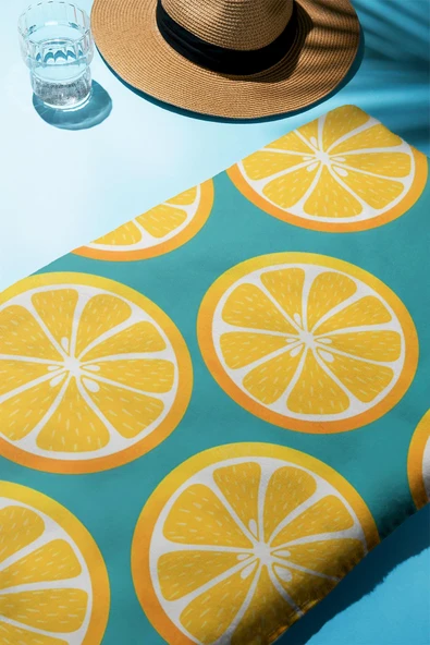 Dijital Baskı Plaj Deniz Havlusu Limon Desenli Peştamal HVL0166 RENKLİ 80 X 160 - Resim 2