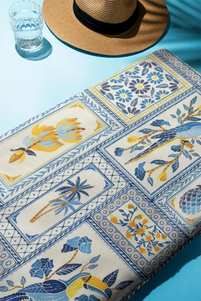 Dijital Baskı Plaj Deniz Havlusu Modern Bacı Milano Desenli Peştamal HVL0157 RENKLİ 80 X 160 - Resim 2