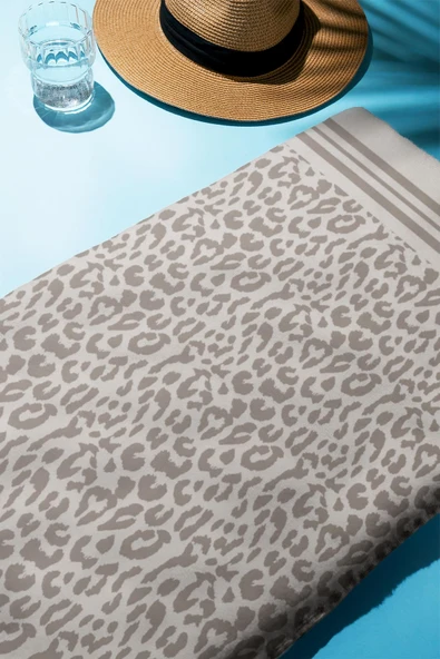 Dijital Baskı Plaj Deniz Havlusu Leoparlı Desen Peştamal HVL0112 RENKLİ 80 X 160 - Resim 2