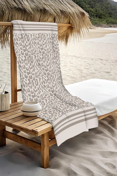 Dijital Baskı Plaj Deniz Havlusu Leoparlı Desen Peştamal HVL0112 RENKLİ 80 X 160 - Resim 3