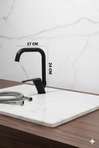 Banyo Lavabo Bataryası ve Robot Duş Takımı Siyah Renk Köşe Model - Resim 2