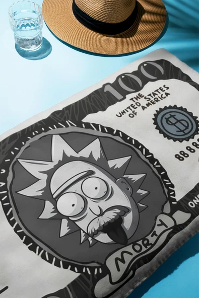 Dijital Baskı Plaj Deniz Havlusu Rick Figürlü Dolar Peştamal HVL0104 RENKLİ 80 X 160 - Resim 2