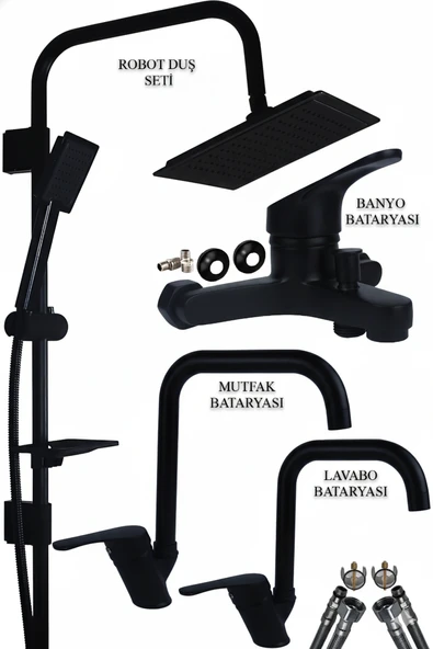 Mutfak Lavabo Banyo Bataryası Siyah renk Duş Takımı Musluk Armatür Köşe Model ürün görseli 1