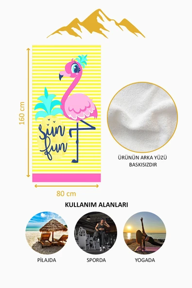Dijital Baskı Plaj Deniz Havlusu Flamingo Desenli Peştamal HVL0211 RENKLİ 80 X 160 - Resim 4