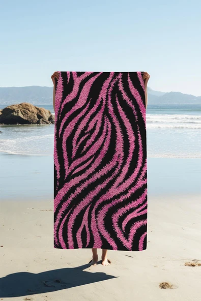 Dijital Baskı Plaj Deniz Havlusu Zebra Desenli Peştamal HVL0187 RENKLİ 80 X 160 ürün görseli 1