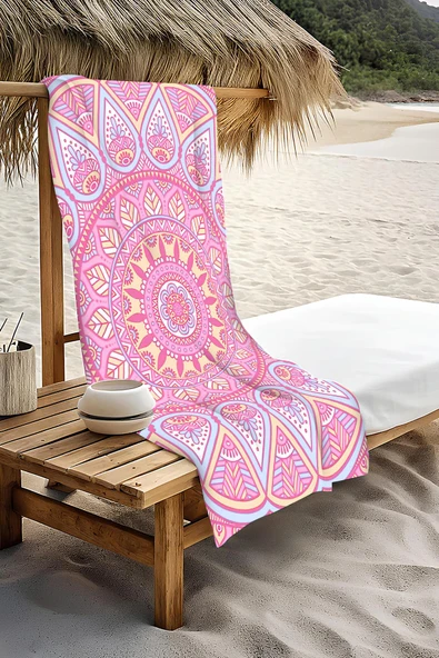 Dijital Baskı Plaj Deniz Havlusu Mandala Desenli Peştamal HVL0151 RENKLİ 80 X 160 - Resim 3