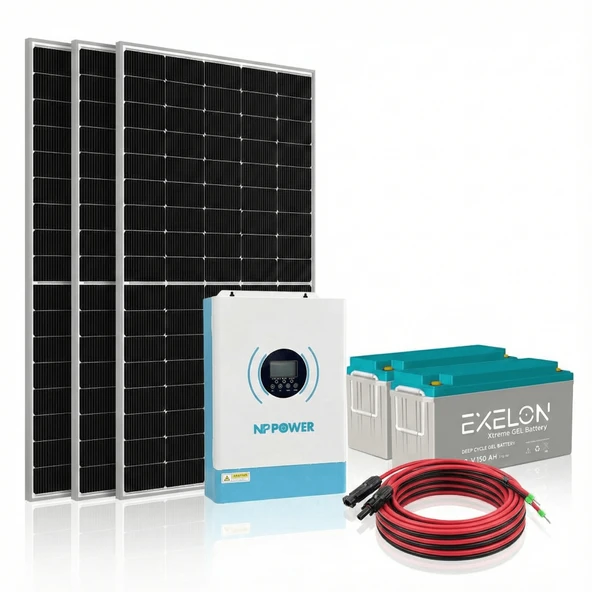 VeraTech Solar Enerji Bahçe Evi Paketi 3KVA İnverter 1250W Güneş Paneli 300AH Jel Akü - Resim 2