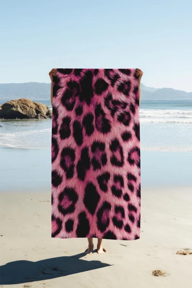 Dijital Baskı Plaj Deniz Havlusu Leopar Desenli Peştamal HVL0188 RENKLİ 80 X 160 ürün görseli 1