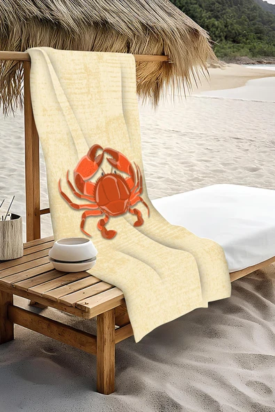 Dijital Baskı Plaj Deniz Havlusu Yengeç Desenli Peştamal HVL0122 RENKLİ 80 X 160 - Resim 3