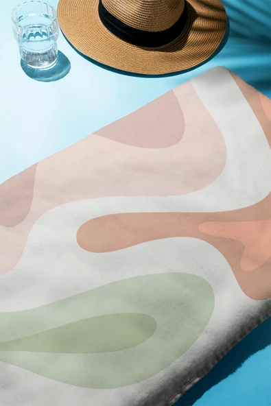 Dijital Baskı Plaj Deniz Havlusu Soyut Desenli Peştamal HVL0221 RENKLİ 80 X 160 - Resim 2