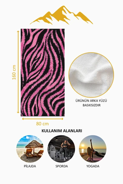 Dijital Baskı Plaj Deniz Havlusu Zebra Desenli Peştamal HVL0187 RENKLİ 80 X 160 - Resim 4
