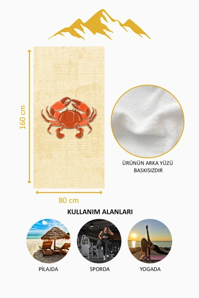 Dijital Baskı Plaj Deniz Havlusu Yengeç Desenli Peştamal HVL0122 RENKLİ 80 X 160 - Resim 4