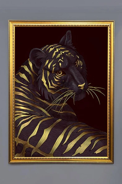 Kaplan Figürlü Dijital Baskılı Kadife Kumaş Çerçeveli Tablo TBL0068 RENKLİ 50 X 70 ürün görseli 1