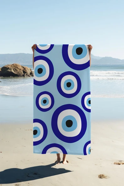 Dijital Baskı Plaj Deniz Havlusu Nazar Boncuğu Desenli Peştamal HVL0208 RENKLİ 80 X 160 ürün görseli 1